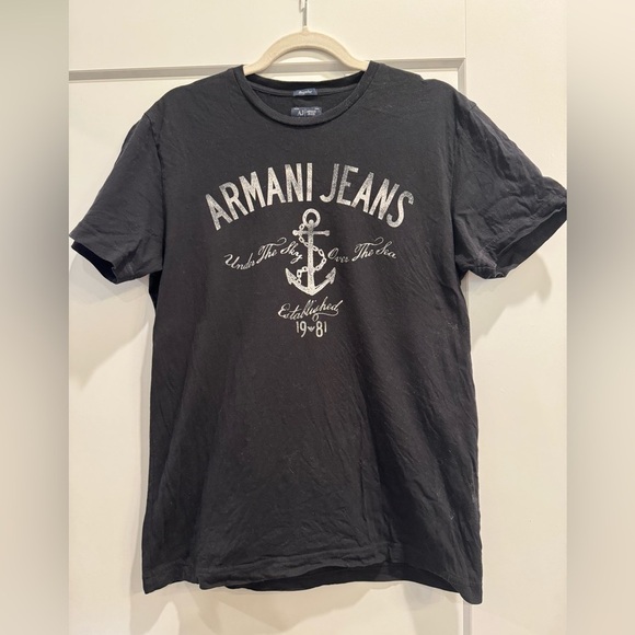Armani Jeans nautical Black T-Shirt anchor - Picture 1 of 7
